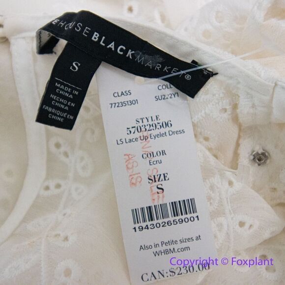 NEW White House Black Market Long-Sleeve White Eyelet Dress, S - Picture 6 of 16